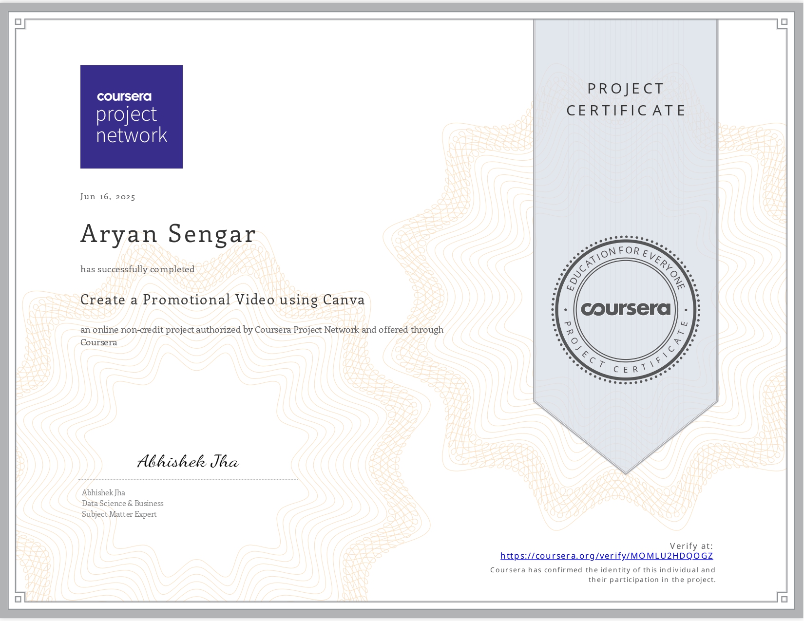 Canva Promotional Video Certificate