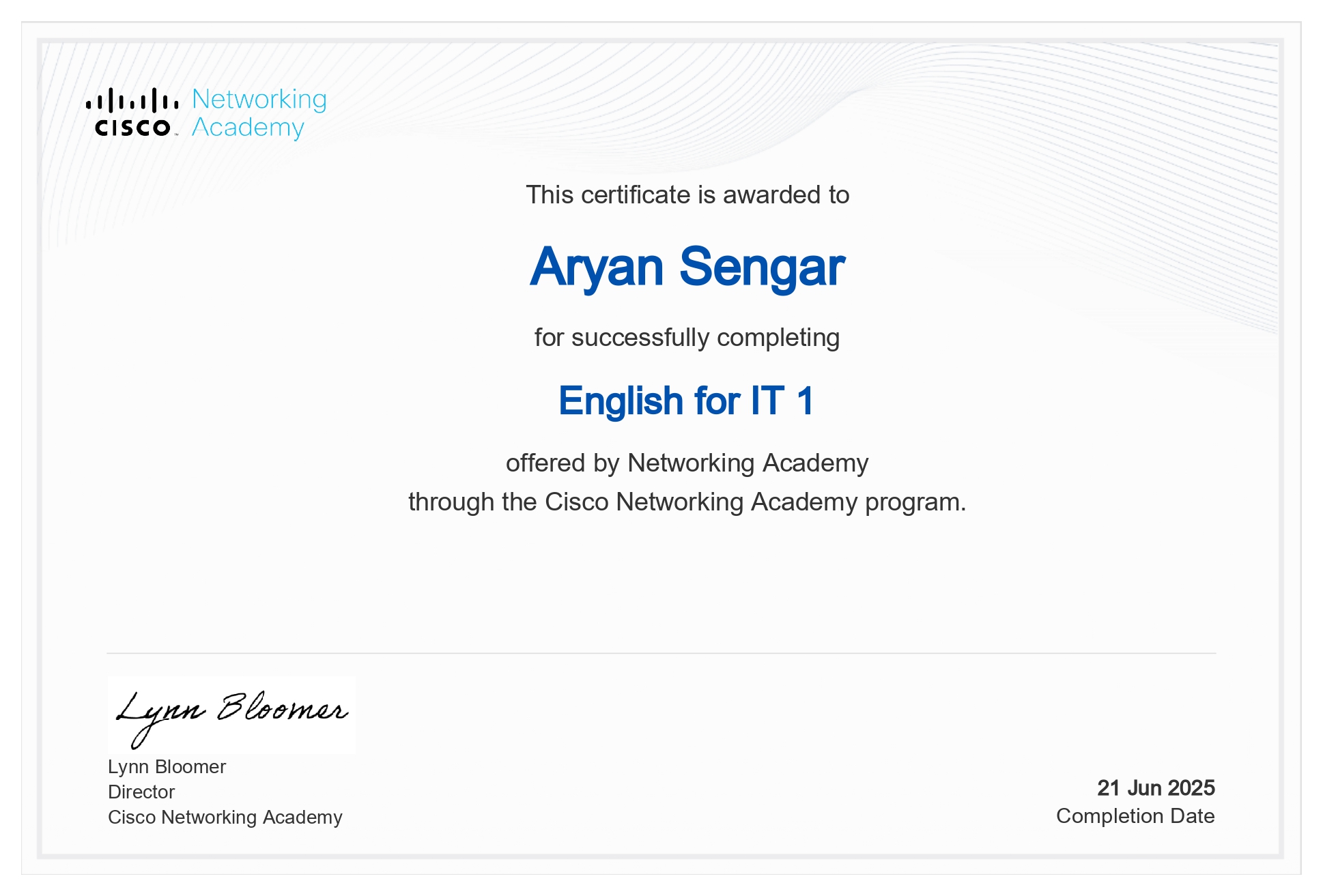 English for IT 1 Certificate