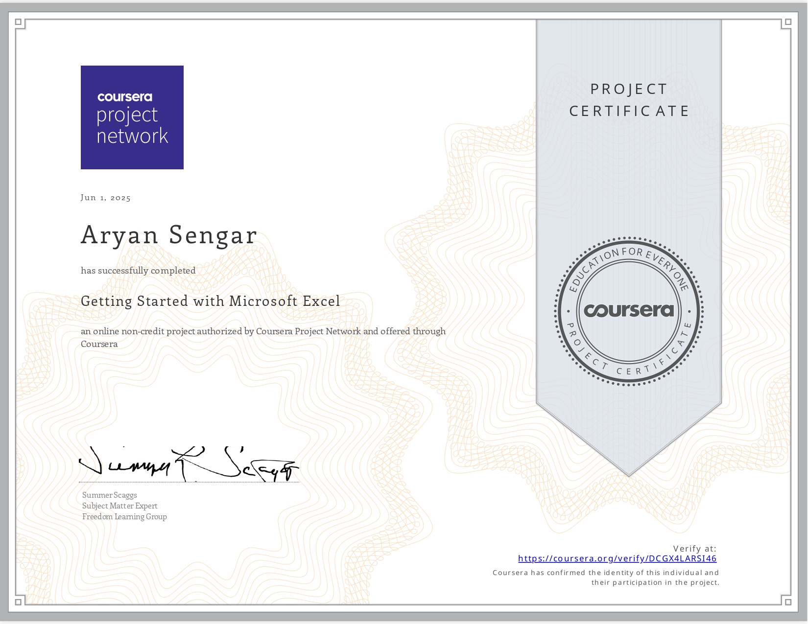 Microsoft Excel Certificate