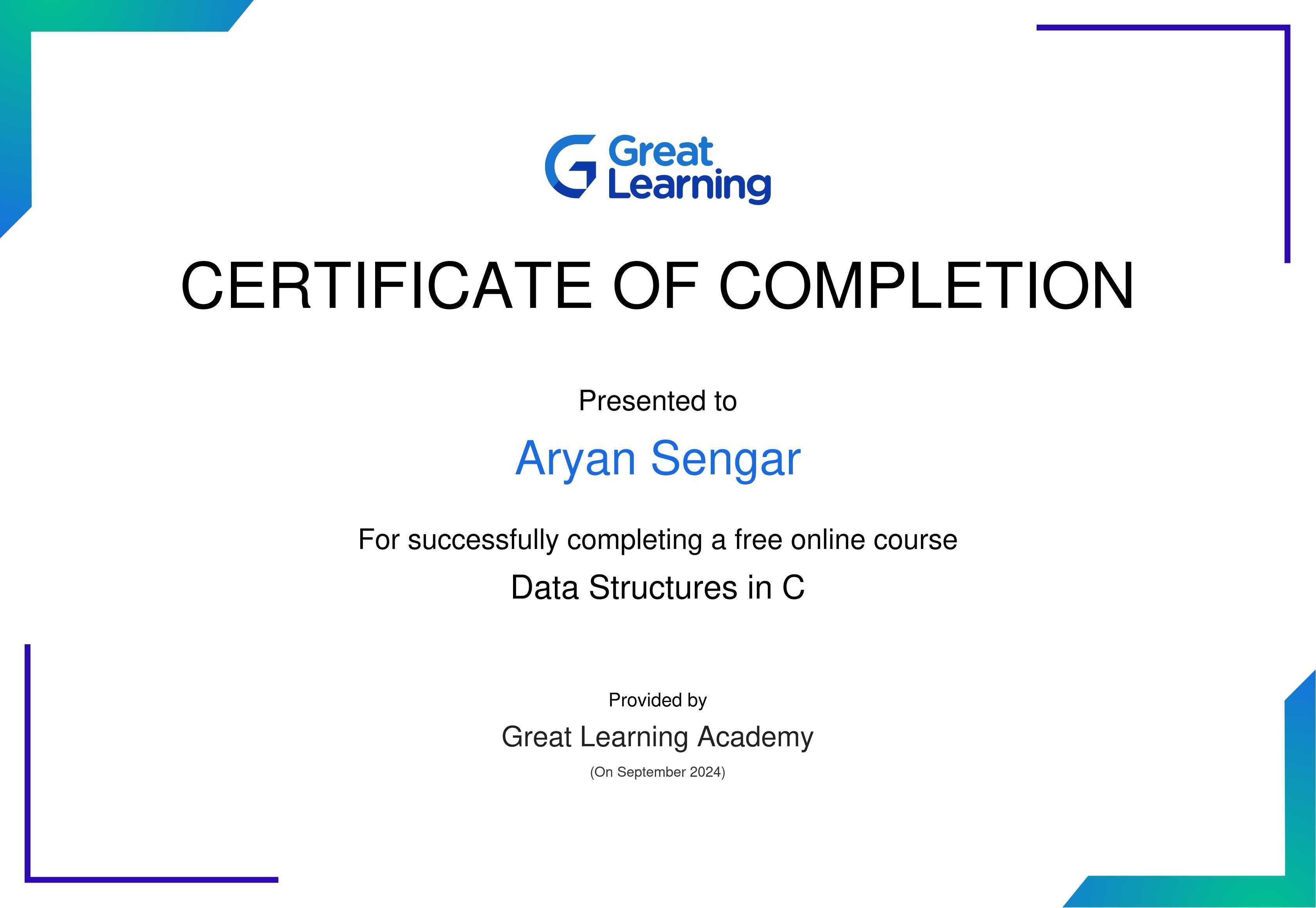Data Structures in C Certificate
