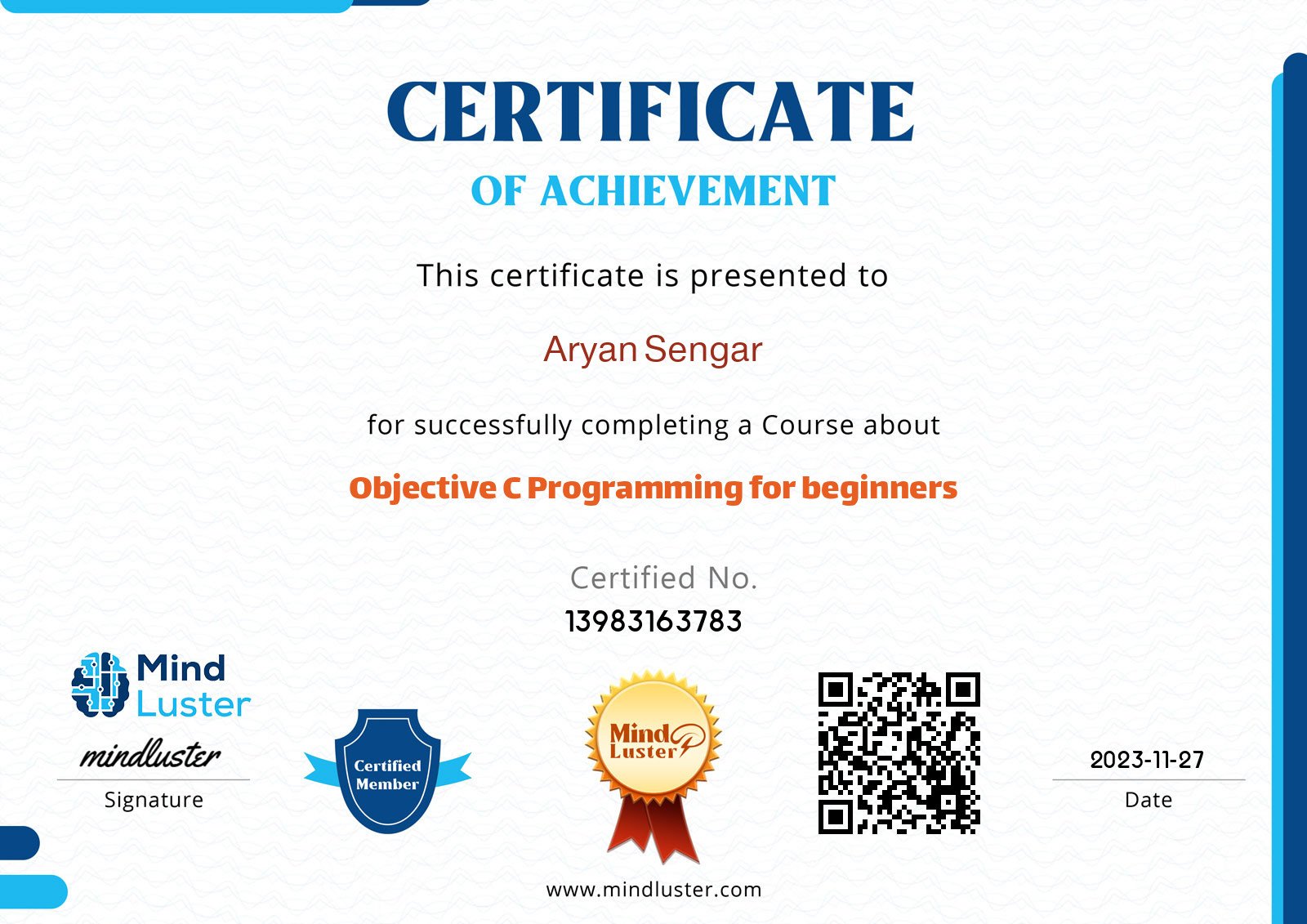 Objective C Programming Certificate