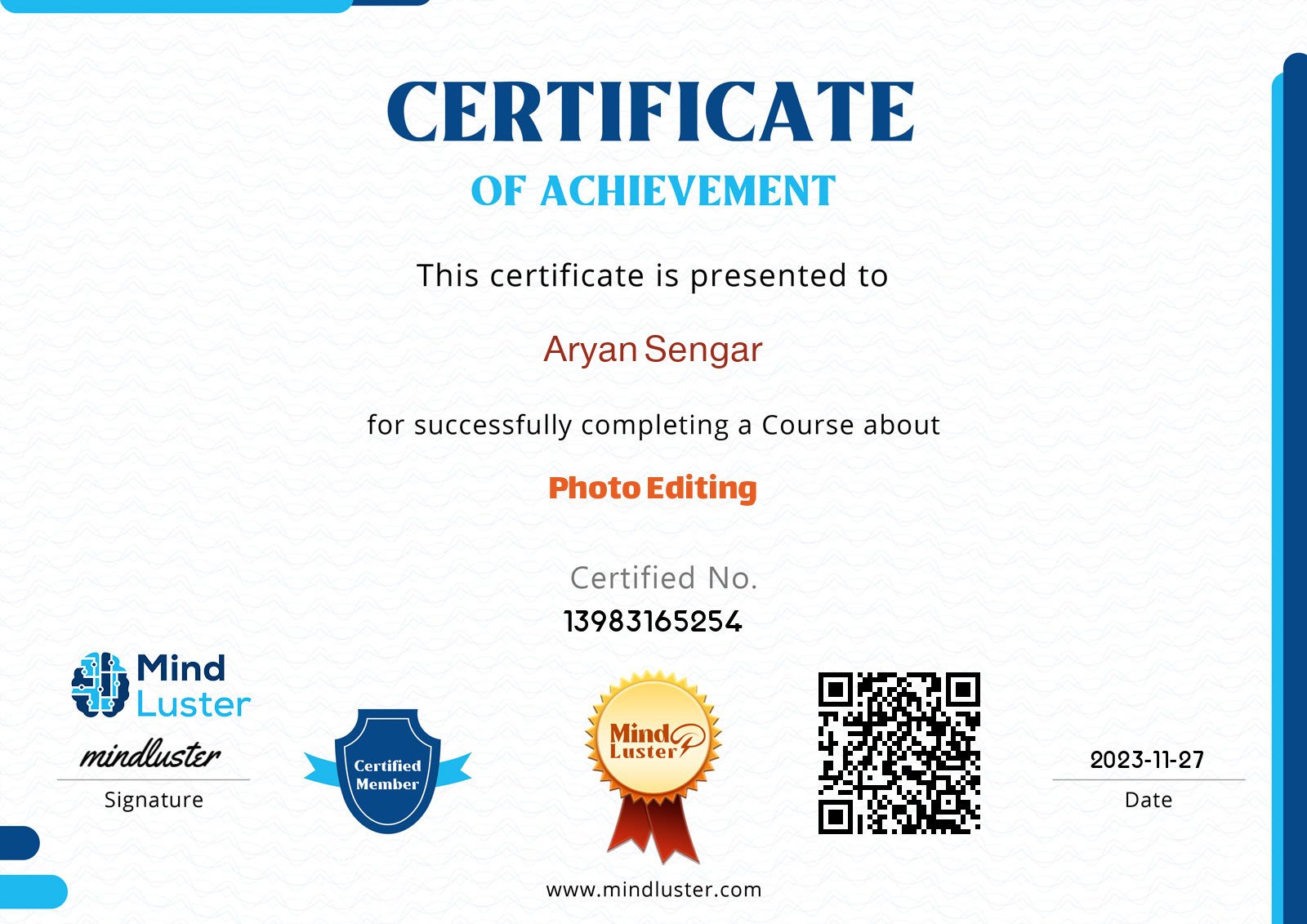 Photo Editing Certificate