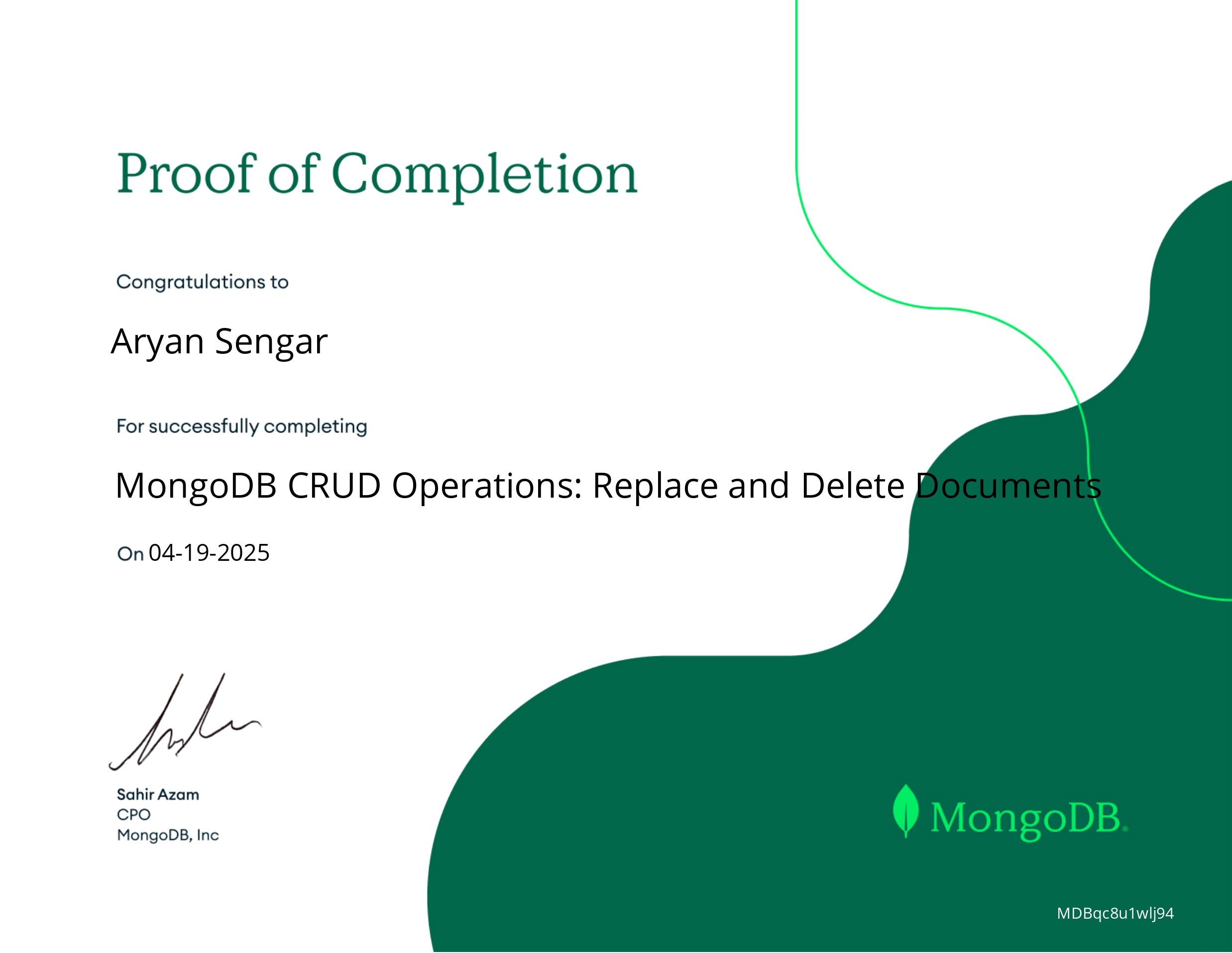 MongoDB CRUD Replace Delete Certificate